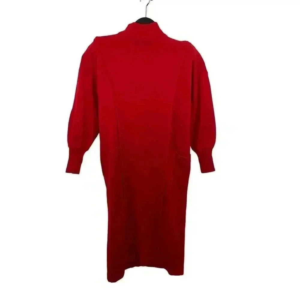 VTG Saks Fifth Avenue Red Wool Blend Dress‎ Women's Sz 10 Dolman Sleeves